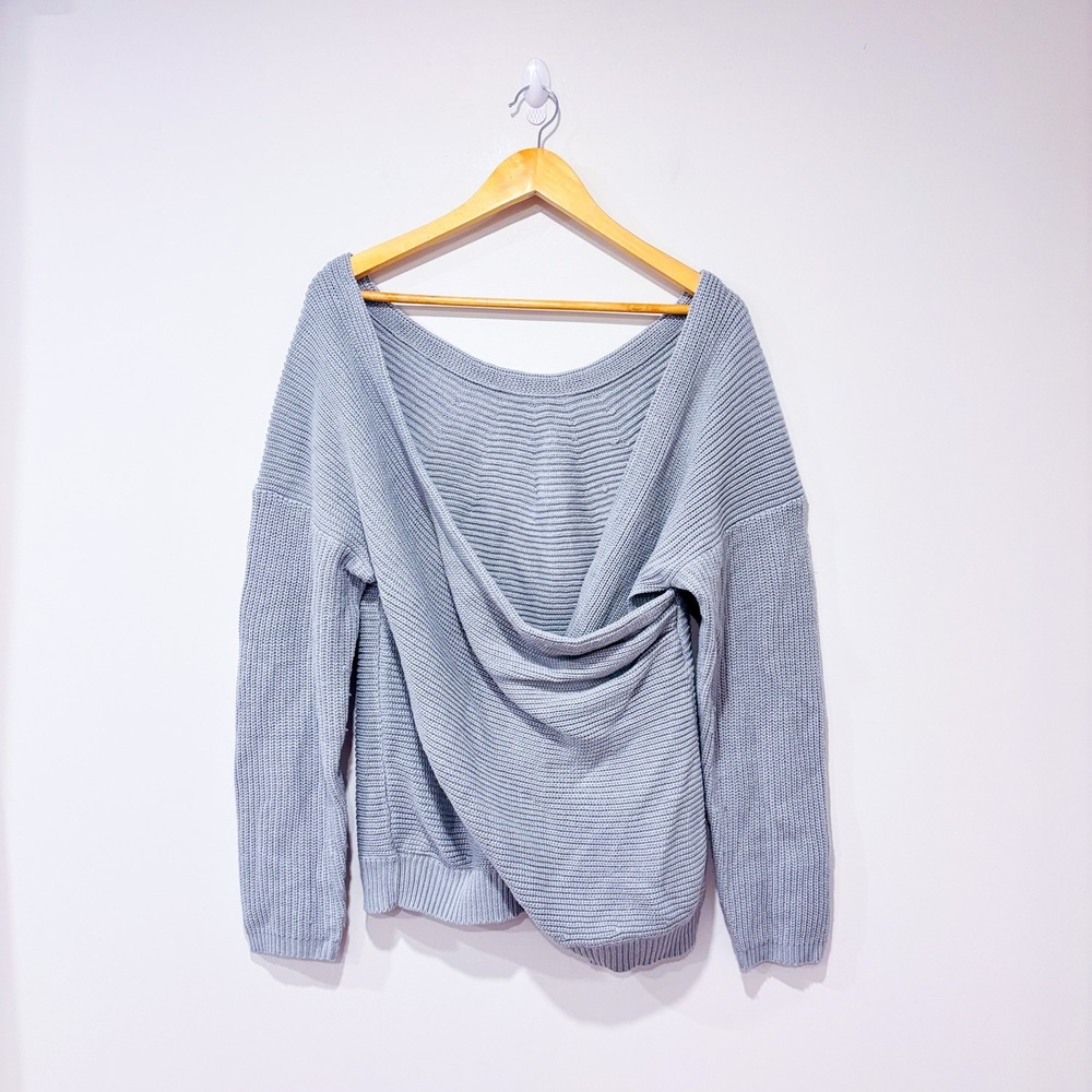 SHEIN Grey open back cross sweater | Cozy casual | Size 8/10 - Picture 2 of 8
